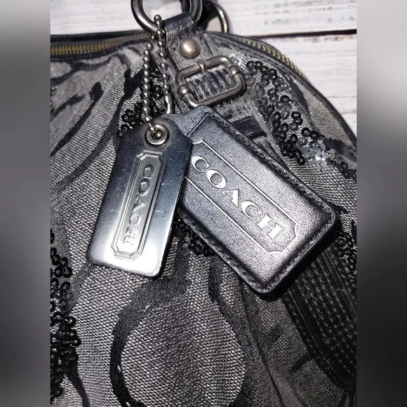 Coach Madison Sequin Logo Satchel Bag Silver Black 2000s Y2K Style 15940 Op Art - Picture 4 of 12